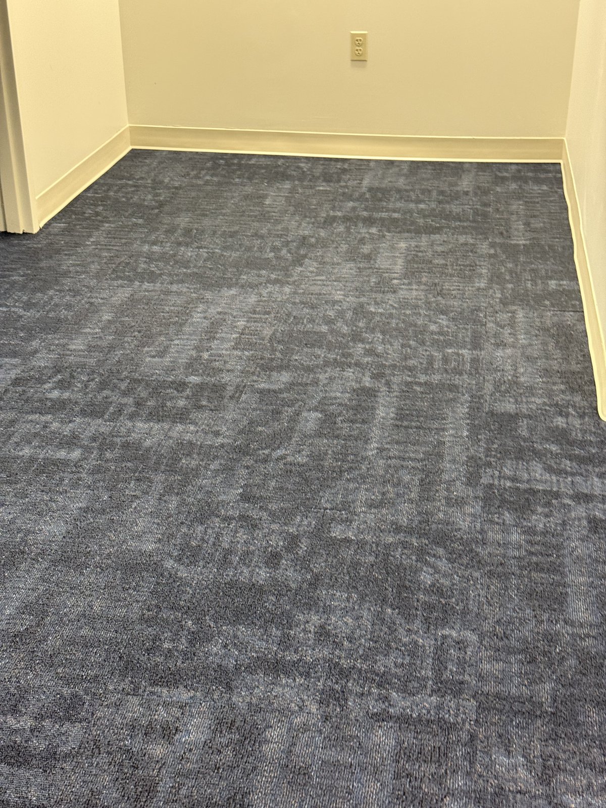 Alfombra modular con textura instalada de pared a pared para un acabado de oficina limpio y profesional.